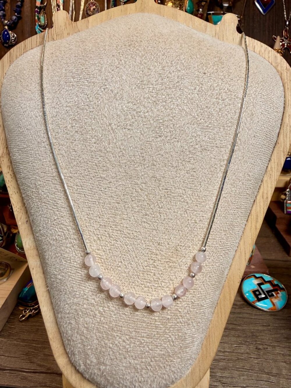 Delicate Liquid Silver & Rose Quartz  Necklace (16")